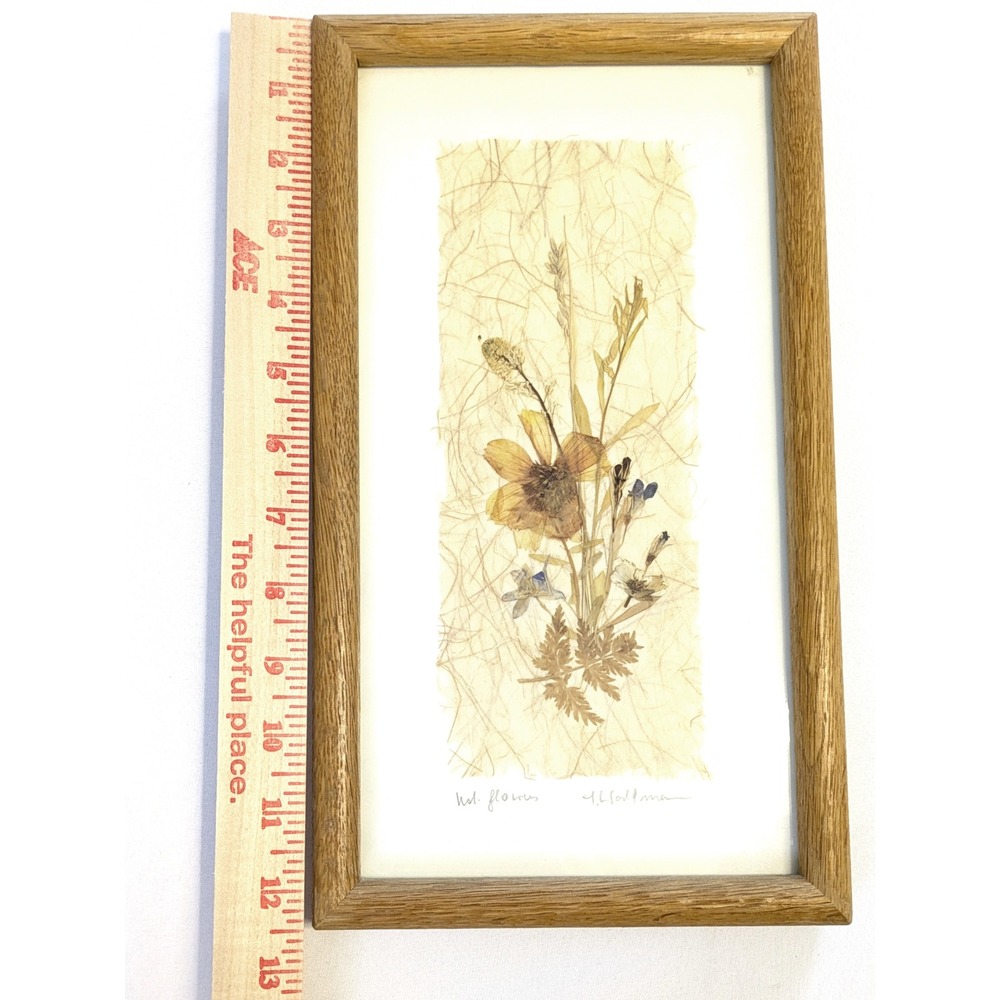 Framed Pressed Wildflower Art Signed Flowers 3D Oak Intercontinental Art 12"x7" - Picture 5 of 6